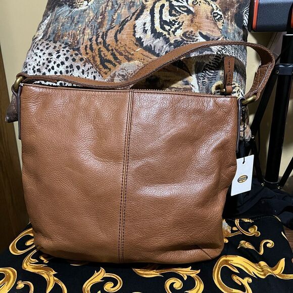 BRAND NEW FOSSIL OLIVE HOBO CHESTNUT LEATHER BAG - Picture 4 of 6